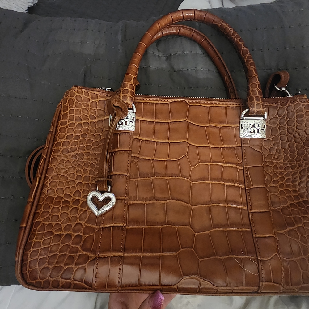 Elegant Brown Crocodile-Embossed Handbag